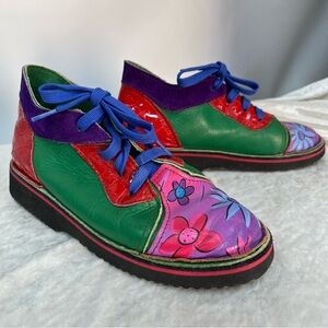 Art deco painted shoes Soletech size 6 green, pink, purple, red oil resistant